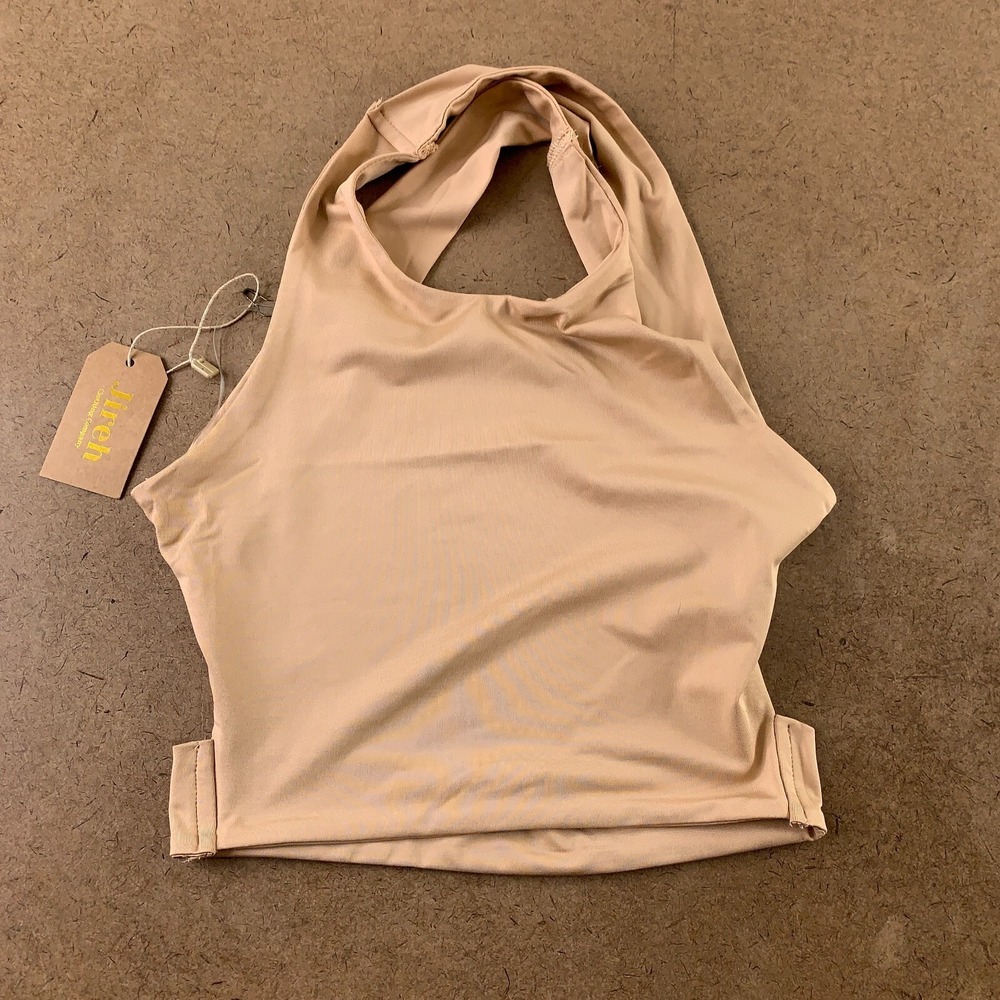 Jireh Women's Size Small Beige Sleeveless Criss Cross Strap Cropped Tank Top NWT